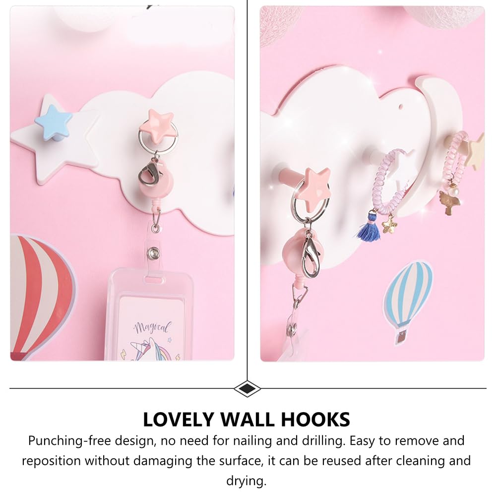 Unomor 2pcs Star Moon Hook Entryway Organizer Cute Wall Hooks Coat Hanger Wall Mount Coat Hooks Bathroom Hooks Towels Small Sticky Hooks Towel Rack White The Clouds Nightgown Plastic