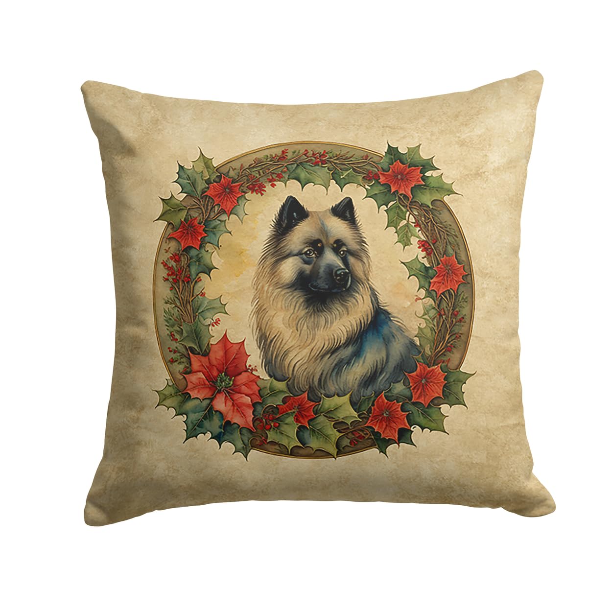 Caroline's Treasures DAC2383PW1414 Keeshond Christmas Flowers Throw Pillow Machine Washable, Indoor Outdoor Decorative Pillow for Couch, Bed or Patio, 14Hx14W