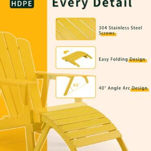 BUPPLEE Folding Adirondack Ottoman for Adirondack Chair, HDPE All Weather Outdoor Footrest Poly Lumber Adirondack Footstool for Patio, Backyard, Garden, Easily Storage - Yellow