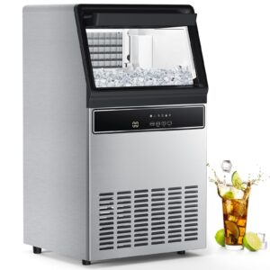 cowsar commercial cube ice maker, ice maker machine with led screen, 100lbs/24h, 45 ice cubes/cycle, automatic water supply function, 48h timer & self-cleaning, ice machine for restaurant, bars, cafe