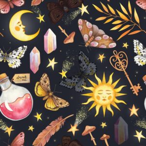 beetal black navy fantasy magical sun moon crystal butterfly mushroom stars peel and stick wallpaper easy peel off contact paper stick on adhesive wall paper for bathroom waterproof renter