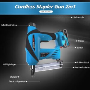 JOVANT Nail Gun Battery Powered, Cordless Nail Gun with 2 * 2.0Ah Li-ion Battery, 20V 2 in 1 Electric Nail Gun with Staple Remover, Cordless Brad Nailer for Upholstery, Carpentry and Woodworking