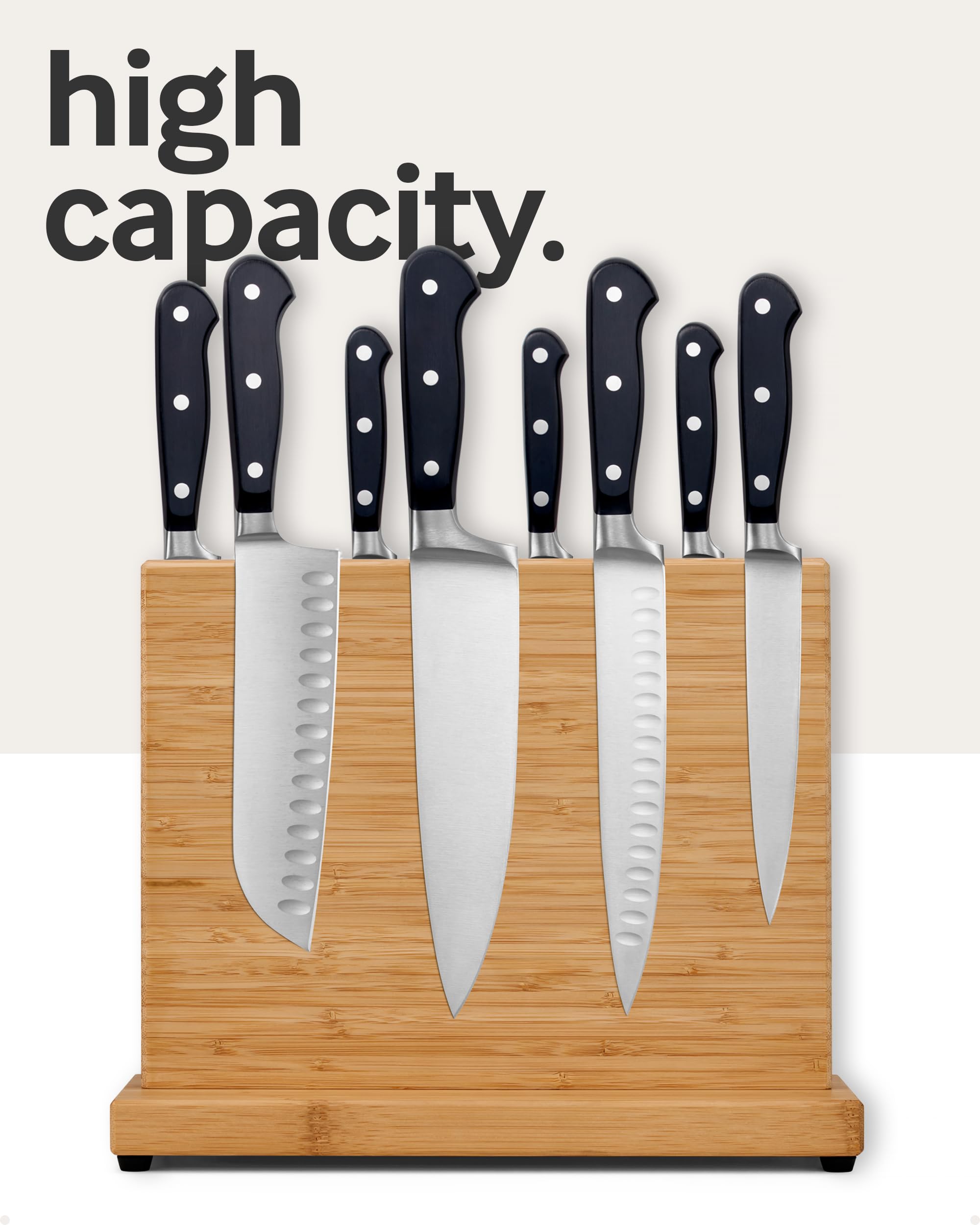 LARHN Magnetic Knife Block - Powerful Double-Sided Wooden Magnetic Knife Holder for up to 9″ Knives - Supplied as Empty Knife Block Without Knives