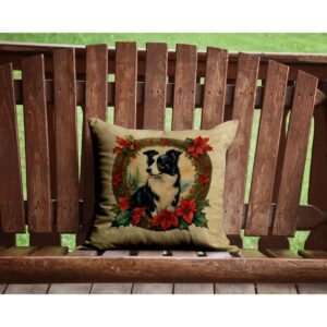 Caroline's Treasures DAC2324PW1414 Border Collie Christmas Flowers Throw Pillow Machine Washable, Indoor Outdoor Decorative Pillow for Couch, Bed or Patio, 14Hx14W