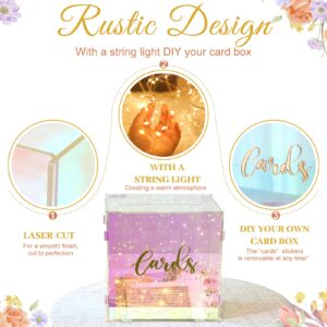 OurWarm Iridescent Acrylic Wedding Card Box with String Light, DIY Gift Card Box for Wedding Reception, Wedding Envelope Money Card Box Holder for Party Graduation Baby Shower Birthday Decorations