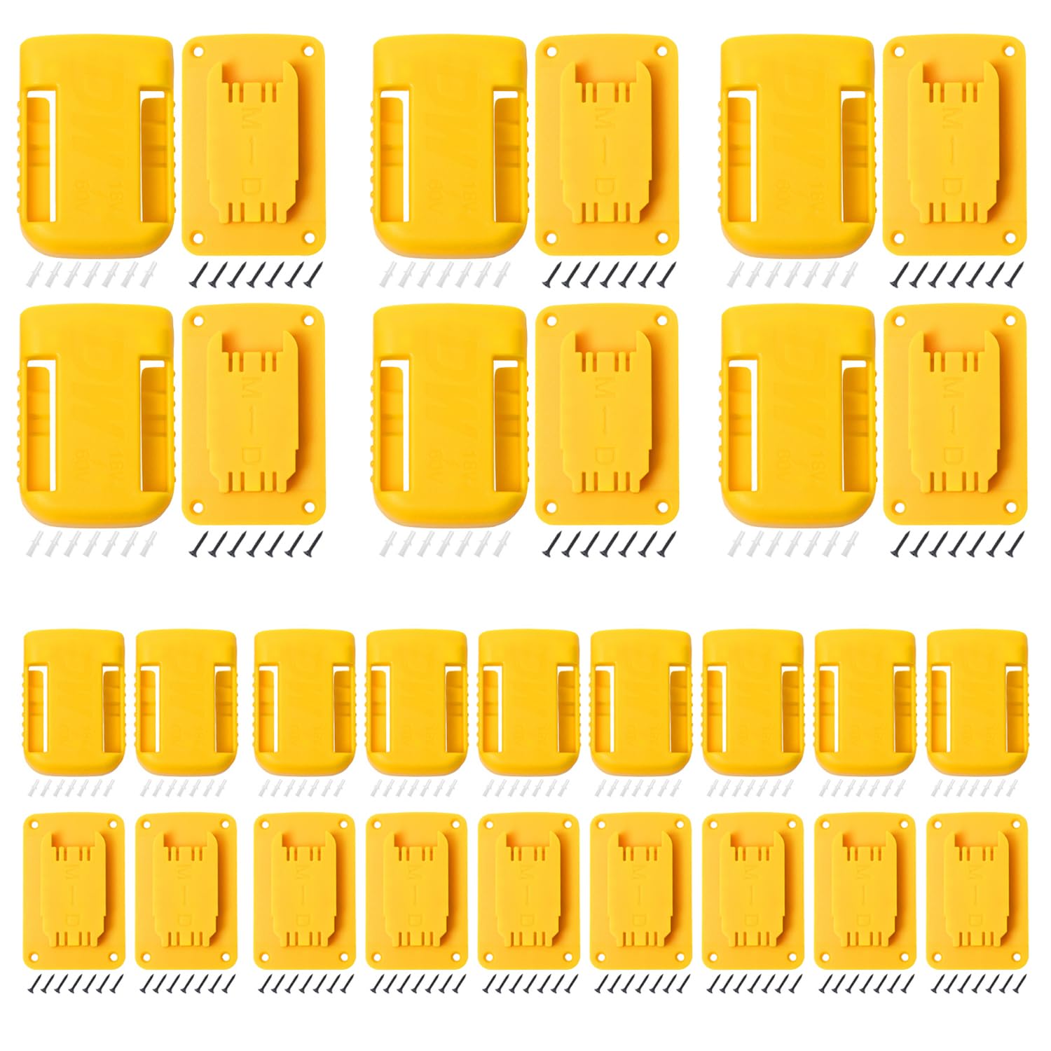 30pas Tool Holders and Battery Holder for Dewalt 20v Wall Mount Hanger Battery Drill Tool Storage Shelf for Milwaukee M18(Yellow)