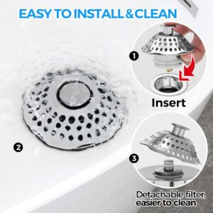 zaa 2Pack Tub Stopper Bathtub Drain Cover and Hair Catcher, Pop Up Bathtub Drain Plug & Strainer, Replaces Bath Tub Lift & Turn, Tip-Toe or Trip Lever, for 1.46-2" W Drain Hole, Silver, Black