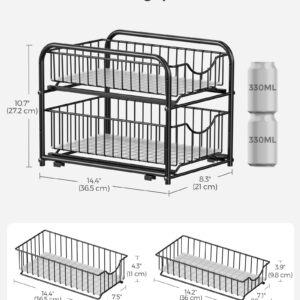 SONGMICS 2-Tier Pull Out Cabinet Organizers, Under Sink Organizer, Bathroom Organizer and Storage, Sliding Basket Drawers, Stackable for Kitchen, Bathroom, Ink Black UKCS017B01