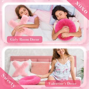 Muglunar 2 Pcs Coquette Throw Pillow Cute XO Pillow Plush Fuzzy Pink Cushion for Girly Friends Children Wedding Living/Dining Room Gift Pink Valentines Day Decor