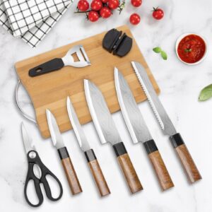 RedCall Knife Set,9 Piece Kitchen Knife Block Set,High Carbon Stainless Steel Ultra Sharp Knife Set with Block for Kitchen,Chef Knife, Bread Knife, Scissor, Sharpener with Universal Knife Block Holder