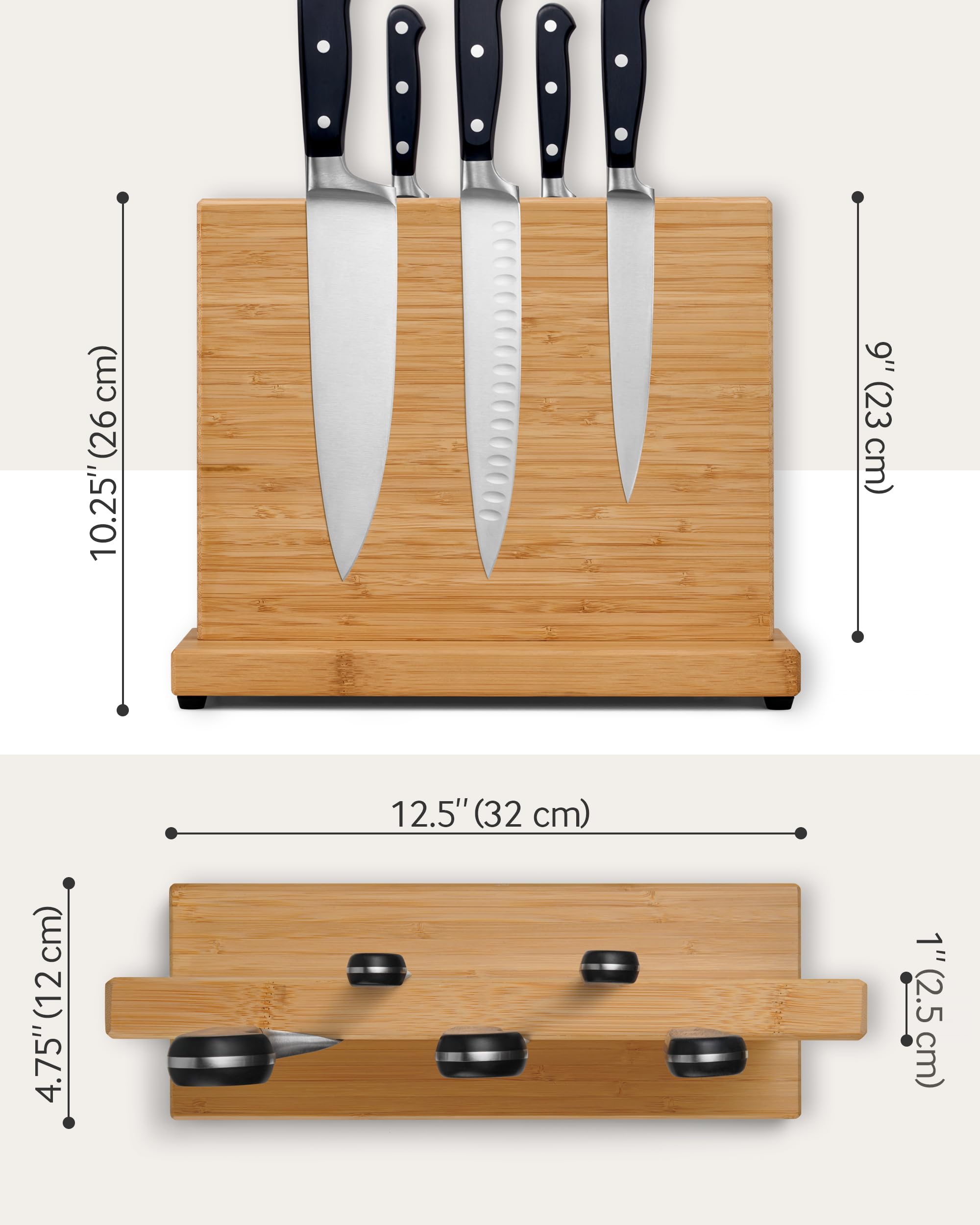 LARHN Magnetic Knife Block - Powerful Double-Sided Wooden Magnetic Knife Holder for up to 9″ Knives - Supplied as Empty Knife Block Without Knives