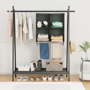 YOUDENOVA 4-Section Hanging Closet Organizer and Storage, Heavy Duty Hanging Shelves with Rod, Closet Storage for College Dorms, RV, Dark Grey