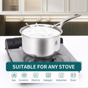 Sauce Pan with Lid, 1.8 Quart Stainless Steel Saucepan with Handle, 18/8 Tri-Ply Stainless Steel Heavy Bottom，Multipurpose Cooking Pot, Suitable Induction/Electric Gas Cooktops, Dishwasher Oven Safe