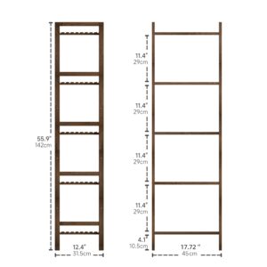 HITNET Bamboo Book Shelf, Tall Narrow Bookcase, Bathroom Shelving Unit 5 Tier Floor Standing Adjustable Bookshelf for Small Spaces, Walnut