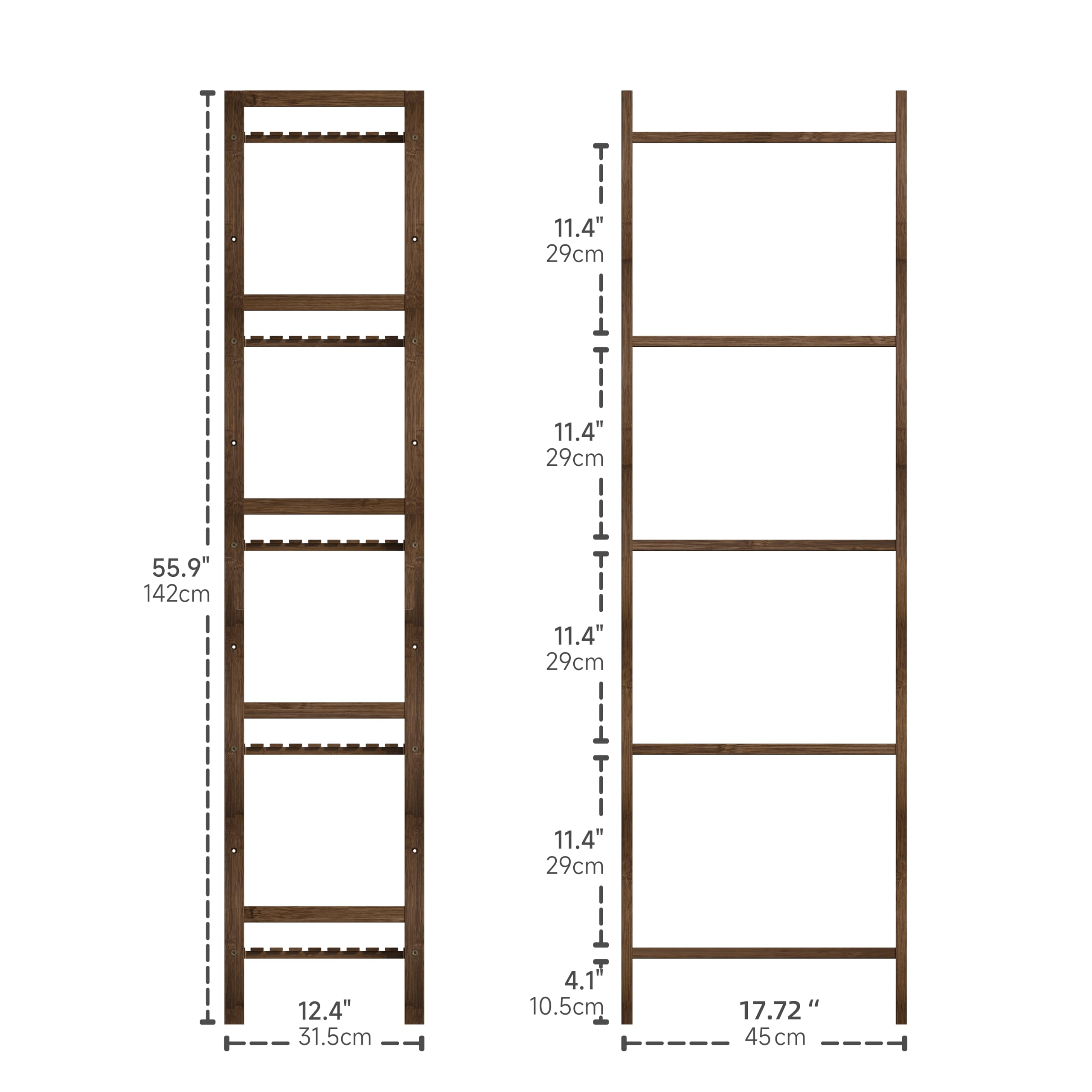 HITNET Bamboo Book Shelf, Tall Narrow Bookcase, Bathroom Shelving Unit 5 Tier Floor Standing Adjustable Bookshelf for Small Spaces, Walnut