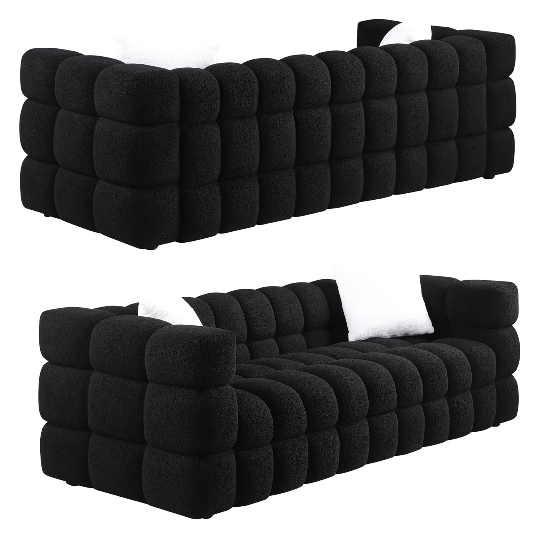 Dolonm Cloud Sofa Couch, Bouclé Fabric Couches for Living Room 84 Inch Modern Sofa for Apartment, Black