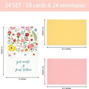 Nihuecne 24 Pack Floral Get Well Cards with Self-adhesive Envelopes, 4"x6" Boxed Prefilled Get Well Soon Greeting Note Cards to Friends, Relatives or Loved One, 24 Unique Designs