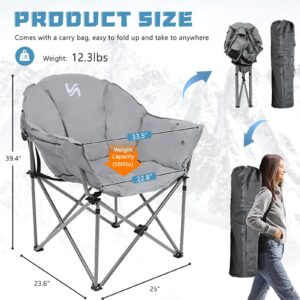 NAIZEA Oversized Heated Camping Chair, Patio Lounge Chairs with 3 Heat Levels for Back and Seat, Portable Folding Heated Chair Round Moon Saucer Folding Lawn Chair