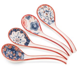 whjy asian soup spoon, ceramic ramen spoon, ramen soup spoon, chinese ceramic spoons, miso soup spoons dumpling - set of 4 flora