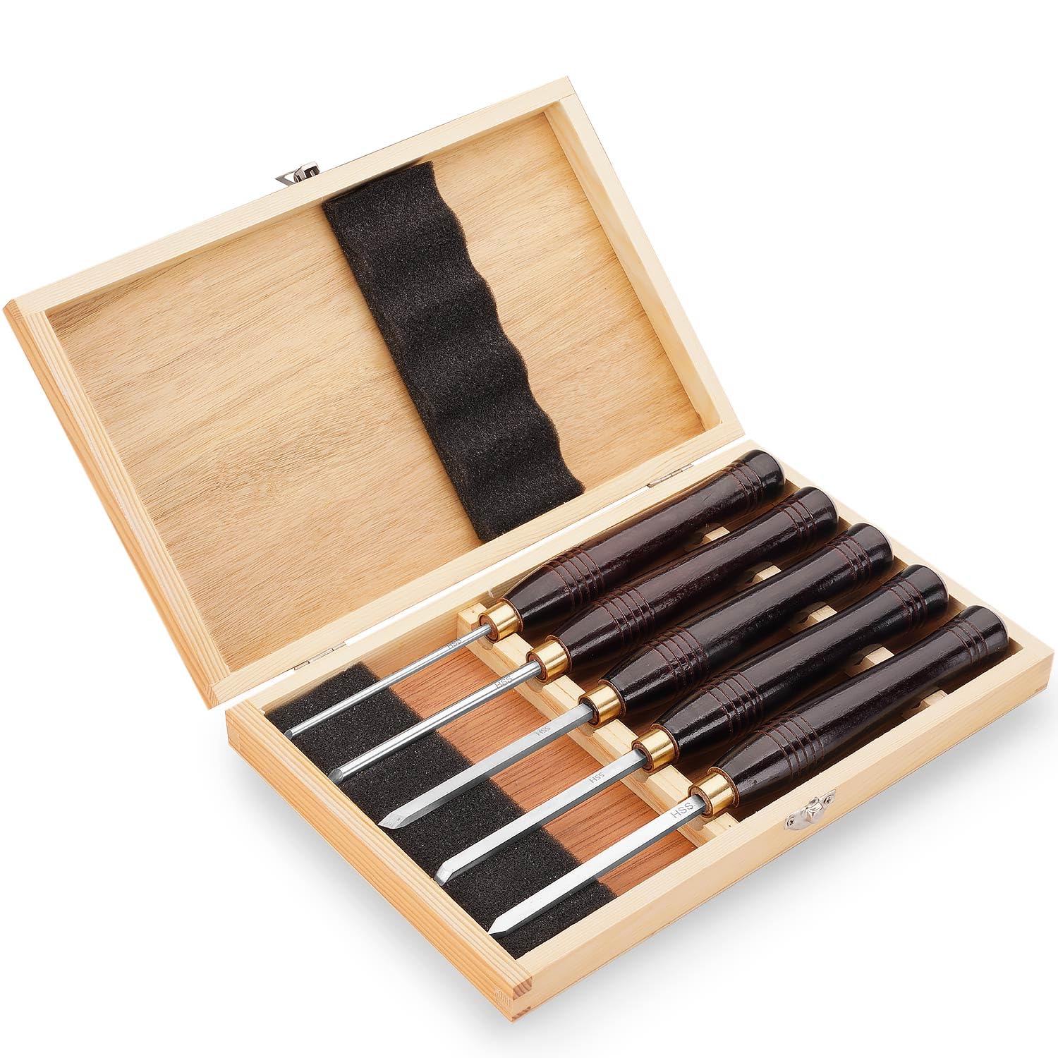 Urbansential Woodworking HSS Wood Turning Tools Lathe Chisel Set of 5 pcs Mini with Wooden Box, Ideal for Pen Turning and Small Projects