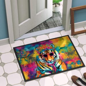 Caroline's Treasures DAC3967JMAT Hippie Animal Bengal Tiger Doormat Front Door Mat Indoor Outdoor Rugs for Entryway, Non Slip Washable Low Pile, 24H X 36W