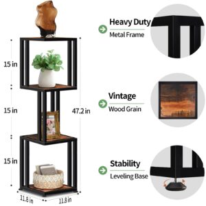 4 -Tier Corner Shelf Stand, 47'' Tall Industrial Corner Shelves, Heavy Duty Square Corner Bookshelf Display Shelf for Small Space, Corner Plant Stand for Living Room, Rustic Brown