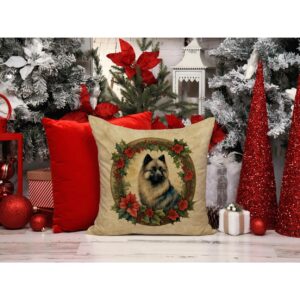 Caroline's Treasures DAC2383PW1414 Keeshond Christmas Flowers Throw Pillow Machine Washable, Indoor Outdoor Decorative Pillow for Couch, Bed or Patio, 14Hx14W