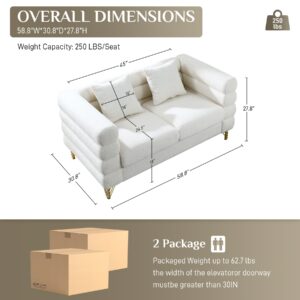 Wrofly Cloud Couch for Living Room, 59" Modern Overstuffed Deep Seat Boucle Sherpa Loveseat Sofa with 2 Pillows, Comfy Upholstered 2 Seater Love Seat for Bedroom Office, Beige White Teddy