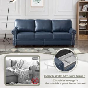 Antetek 2-Piece Comfy Upholstered PU Leather Sofa Couch Set, Mid-Century Modern Loveseat Sofa+3 Seater Couch with Storage Space for Living Room, Furniture Set, Navy Blue