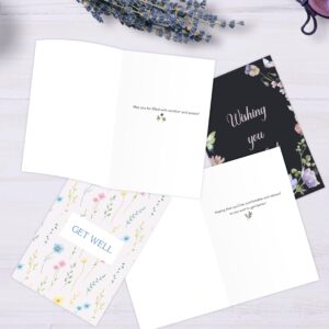 Nihuecne 24 Pack Floral Get Well Cards with Self-adhesive Envelopes, 4"x6" Boxed Prefilled Get Well Soon Greeting Note Cards to Friends, Relatives or Loved One, 24 Unique Designs