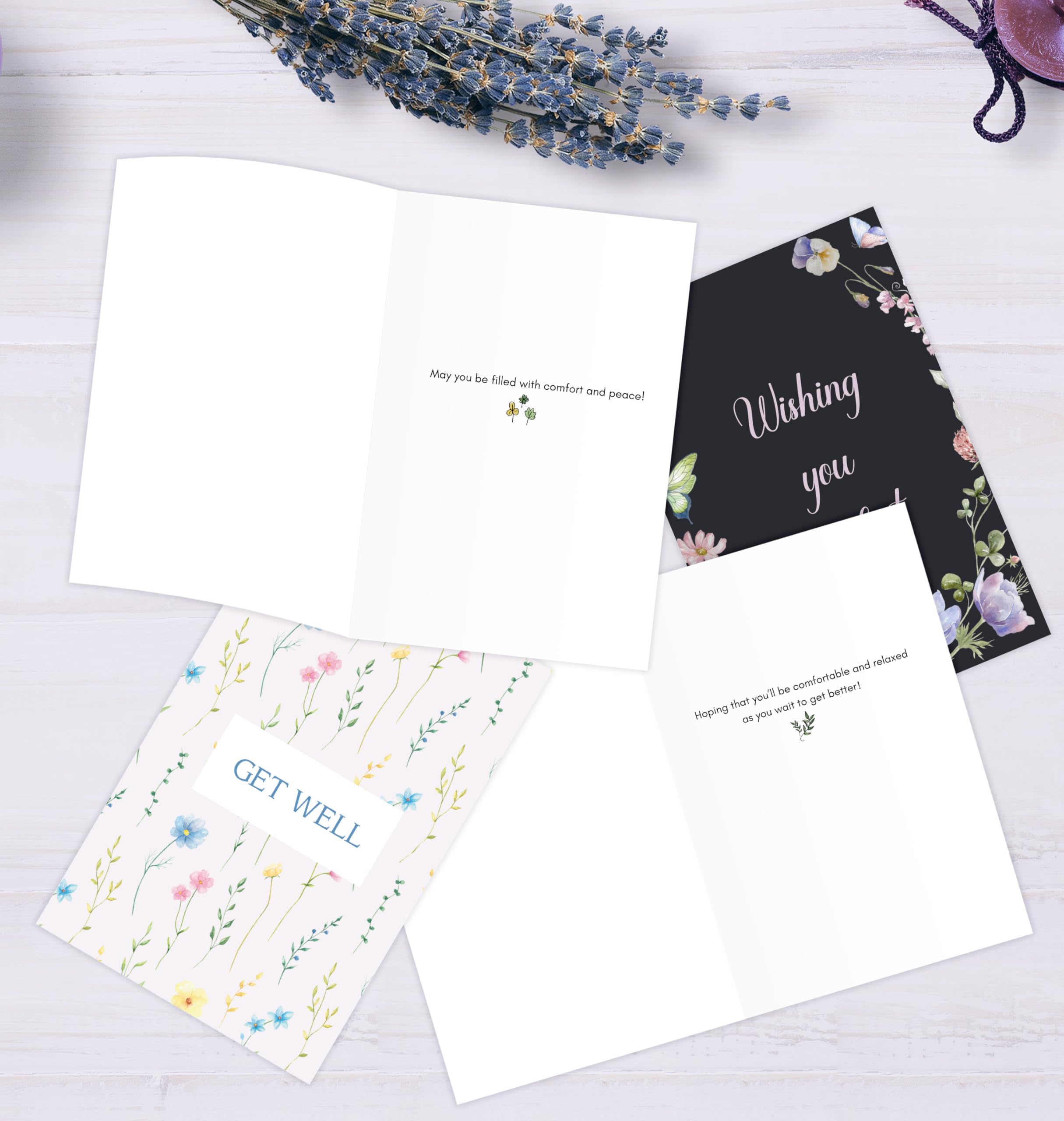 Nihuecne 24 Pack Floral Get Well Cards with Self-adhesive Envelopes, 4"x6" Boxed Prefilled Get Well Soon Greeting Note Cards to Friends, Relatives or Loved One, 24 Unique Designs