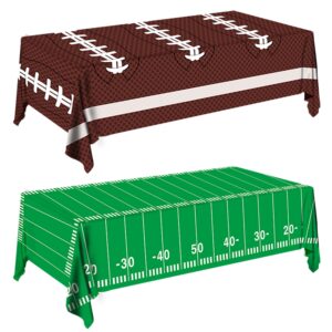 sjjpdyy football party decorations disposable tablecloth plastic touchdown table cover perfect for super bowl football birthday party decorations and gameday tailgate decorations 54 x 108inch, 2 pack