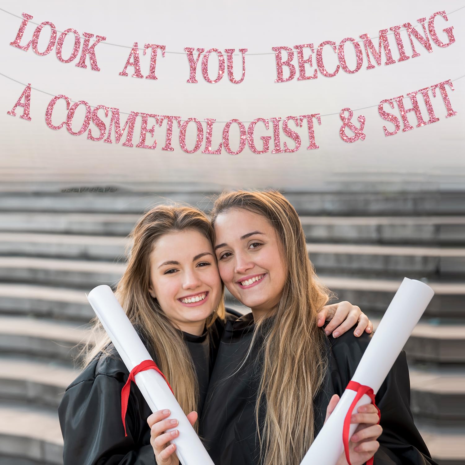 Future Cosmetologyist Banner, Cosmetology School Survivor, Straight Outta Cosmetology School Graduation Party Decorations Red Glitter, Congrats Grad 2024