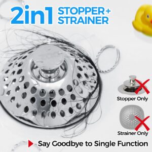 zaa 2Pack Tub Stopper Bathtub Drain Cover and Hair Catcher, Pop Up Bathtub Drain Plug & Strainer, Replaces Bath Tub Lift & Turn, Tip-Toe or Trip Lever, for 1.46-2" W Drain Hole, Silver, Black