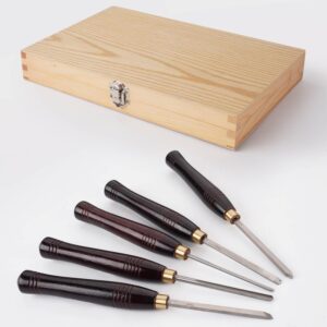 Urbansential Woodworking HSS Wood Turning Tools Lathe Chisel Set of 5 pcs Mini with Wooden Box, Ideal for Pen Turning and Small Projects