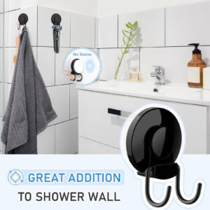 VIS'V Suction Cup Hooks, Black Shower Suction Hooks Heavy Duty Suction Cups with Double Hooks Removable Reusable Bathroom Suction Razor Holder for Tile Wall Glass Door Window - 2 Pcs