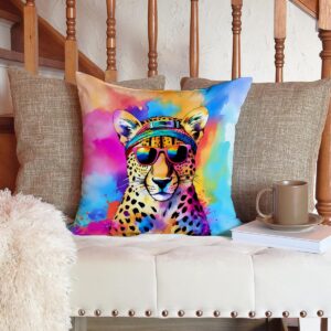 Caroline's Treasures DAC3969PW1414 Hippie Animal Cheetah Throw Pillow Machine Washable, Indoor Outdoor Decorative Pillow for Couch, Bed or Patio, 14Hx14W