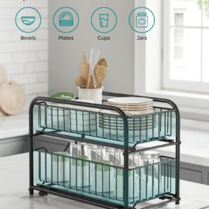 SONGMICS 2-Tier Pull Out Cabinet Organizers, Under Sink Organizer, Bathroom Organizer and Storage, Sliding Basket Drawers, Stackable for Kitchen, Bathroom, Ink Black UKCS017B01