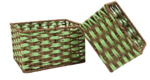 gzsekken wicker storage baskets, woven paper rope storage bins (set of 2),decorative wicker baskets with liner for makeup bedroom shelves organizing,home deco, brown&green