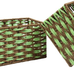 Gzsekken Wicker Storage Baskets, Woven Paper Rope Storage Bins (Set of 2),Decorative Wicker Baskets with Liner for Makeup Bedroom Shelves Organizing,Home Deco, Brown&Green