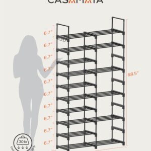 CASAMAYA Shoe Rack, 10 Tier Metal Shoe Organizer, DIY Tall Shoe Storage Shelf for 32 Pairs of Shoes and Boots, Space-Saving, Easy to Assemble, Entryway, Black SRT210B01