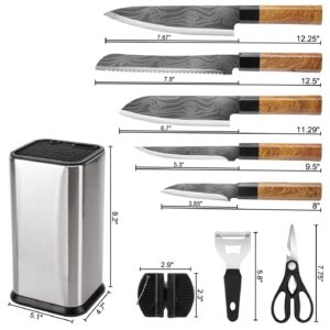 RedCall Knife Set,9 Piece Kitchen Knife Block Set,High Carbon Stainless Steel Ultra Sharp Knife Set with Block for Kitchen,Chef Knife, Bread Knife, Scissor, Sharpener with Universal Knife Block Holder