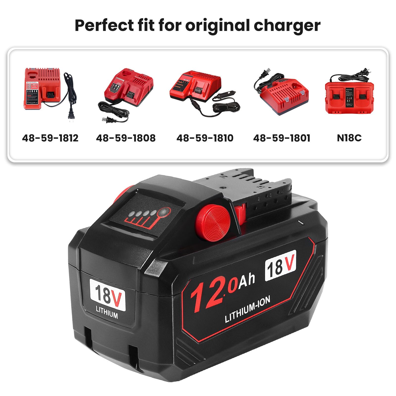 KOOMICY 12.0Ah 18V Replacement for Milwaukee M-18 Battery