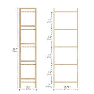 HITNET Tall Narrow Bookshelf, 5 Tier Bathroom Shelf Bamboo, Floor Standing Display Storage Organizer for Small Space, Adjustable Shelves, Natural Wood Bookcase