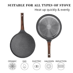 DOTUHAO Nonstick Crepe Pan Set, 5 Piece Set Kitchen Pancake Grill Pan, 11 Inch Granite Coating Flat Skillet Tawa Dosa Tortilla Pan, Pizza Pan, Fry Pan Compatible with All Stovetops