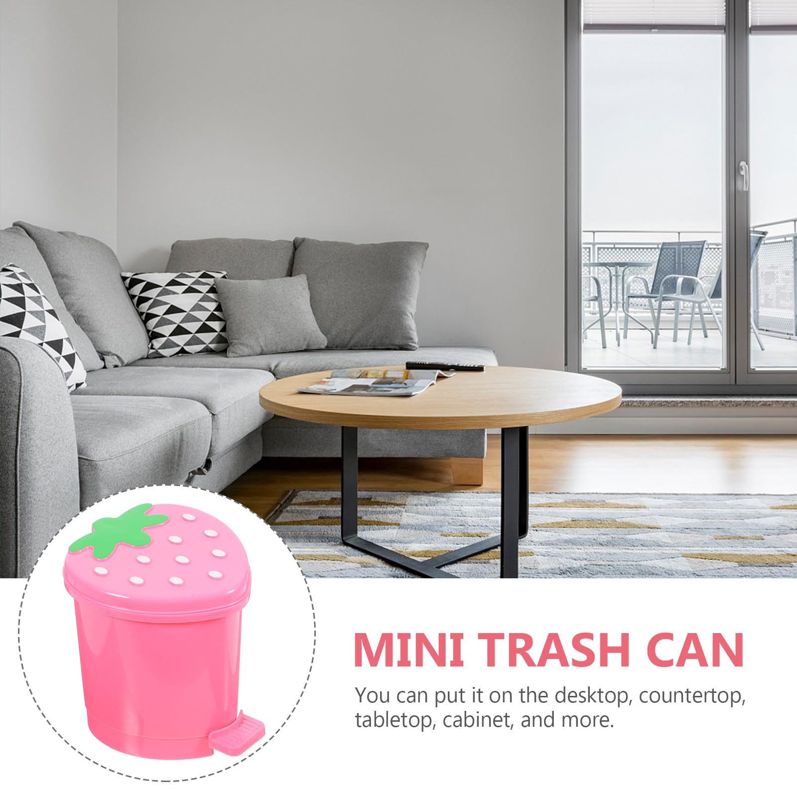 Unomor Mini Trash Can, Cute Strawberry Trash Can Desktop Rubbish Bin Pop up Garbage Can Strawberry Countertop Wastebasket Tiny Heart Dustbin for Car Office Desk Pink