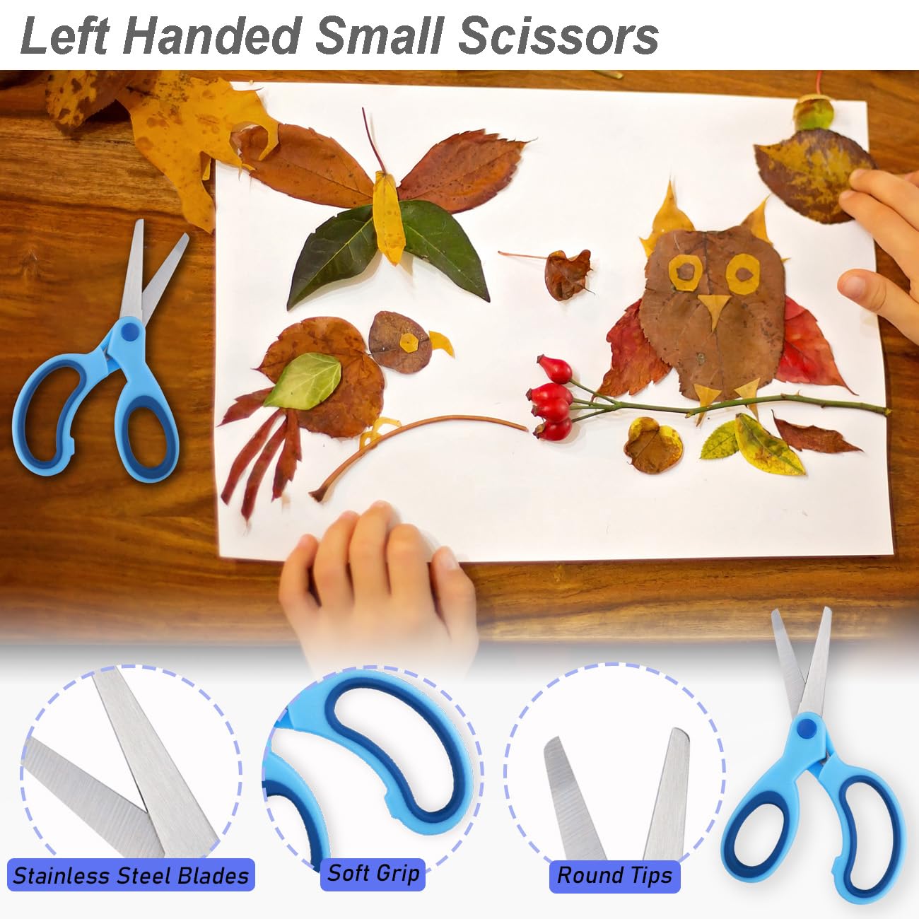 Left Handed Scissors Set of 2 Pack (9" Heavy Duty Titanium Coating Fabric Shears & 5" Small Scissors) for Sewing/Crafting/School/Office Use, Ideal for Arts/Crafts/Leather/Paper, Left Handed Gifts