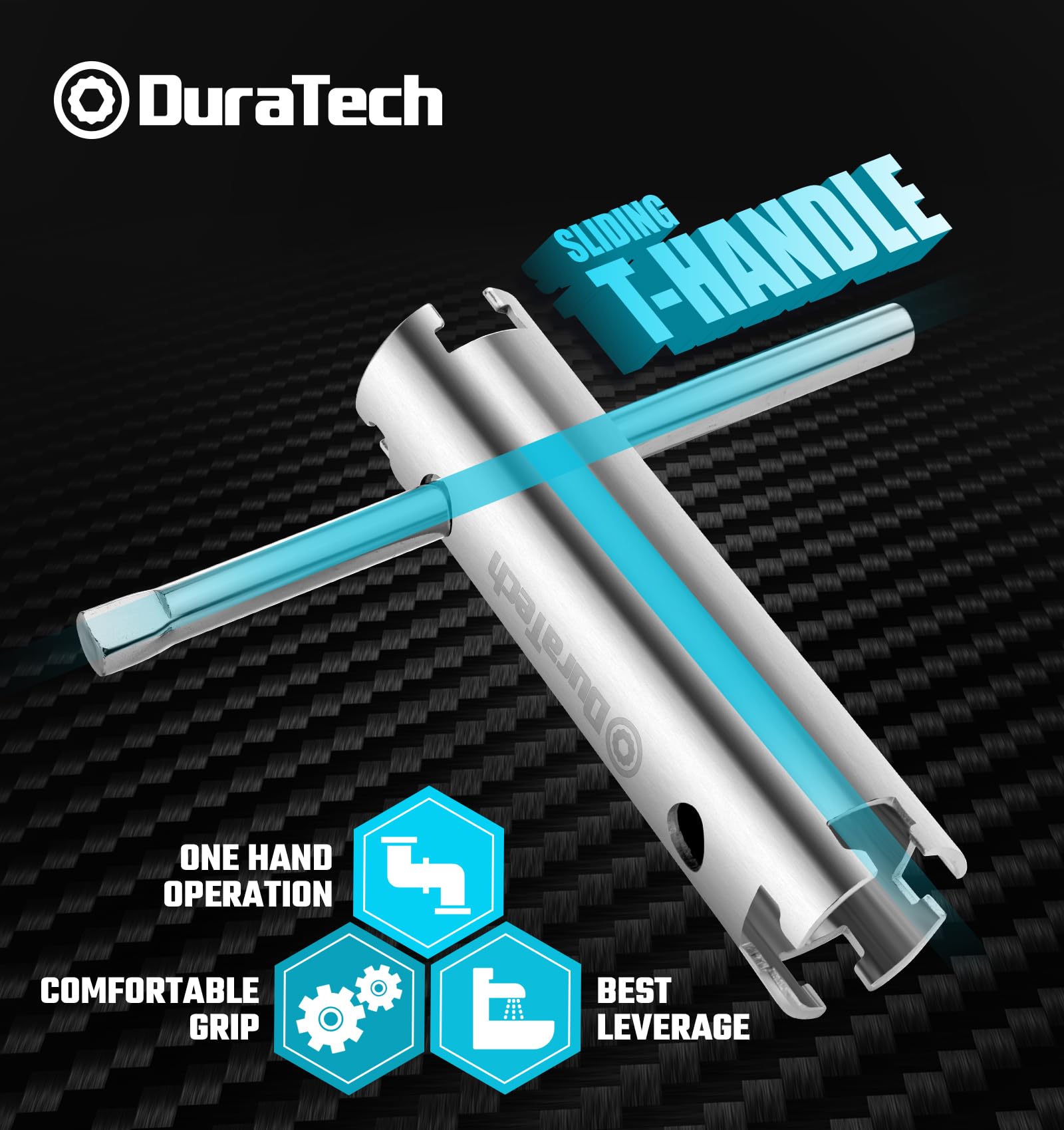 DURATECH Long Reach Basket Strainer Wrench, Universal Sink Strainer Wrench with Sliding Handle, Double End, 1/2" & 3/8 "