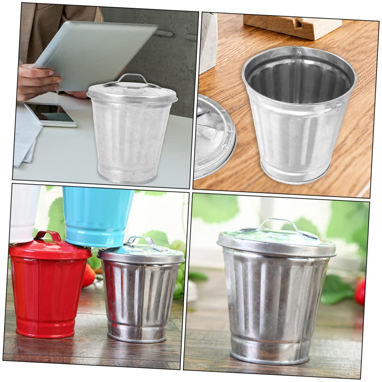 SOESFOUFU 1pc Mini Trash Can Small Wastebasket Galvanized Garbage Can Small Desktop Trash Can with Lid Plant Pots Bucket Compost Bin Kitchen Retro Decor Metal Outdoor Office Utility Bucket