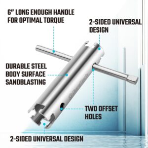 DURATECH Long Reach Basket Strainer Wrench, Universal Sink Strainer Wrench with Sliding Handle, Double End, 1/2" & 3/8 "